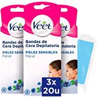 Veet Bandas de Cera Fria Depilatoria para Depilación Facial con Aceite de Almendras y Aroma de Aciano- Easy Gelwax…